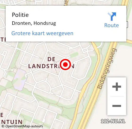 Locatie op kaart van de 112 melding: Politie Dronten, Hondsrug op 8 december 2021 06:55