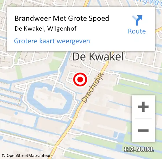 Locatie op kaart van de 112 melding: Brandweer Met Grote Spoed Naar De Kwakel, Wilgenhof op 8 december 2021 07:31