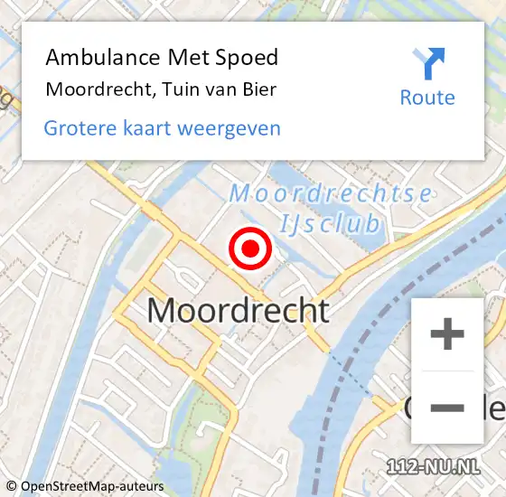 Locatie op kaart van de 112 melding: Ambulance Met Spoed Naar Moordrecht, Tuin van Bier op 8 december 2021 07:38