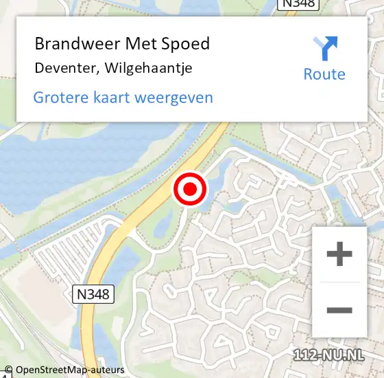 Locatie op kaart van de 112 melding: Brandweer Met Spoed Naar Deventer, Wilgehaantje op 1 juli 2014 16:27