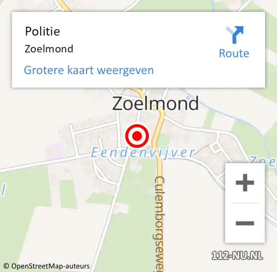 Locatie op kaart van de 112 melding: Politie Zoelmond op 8 december 2021 08:45