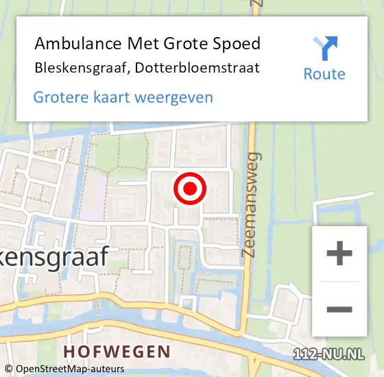 Locatie op kaart van de 112 melding: Ambulance Met Grote Spoed Naar Bleskensgraaf, Dotterbloemstraat op 8 december 2021 08:47