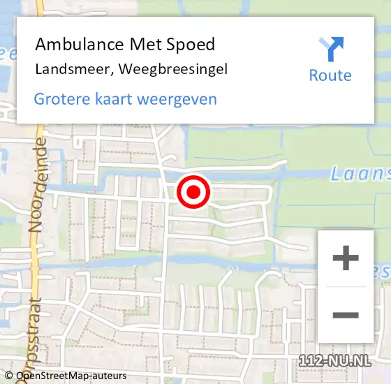 Locatie op kaart van de 112 melding: Ambulance Met Spoed Naar Landsmeer, Weegbreesingel op 8 december 2021 08:55