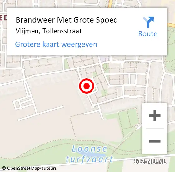 Locatie op kaart van de 112 melding: Brandweer Met Grote Spoed Naar Vlijmen, Tollensstraat op 8 december 2021 09:00