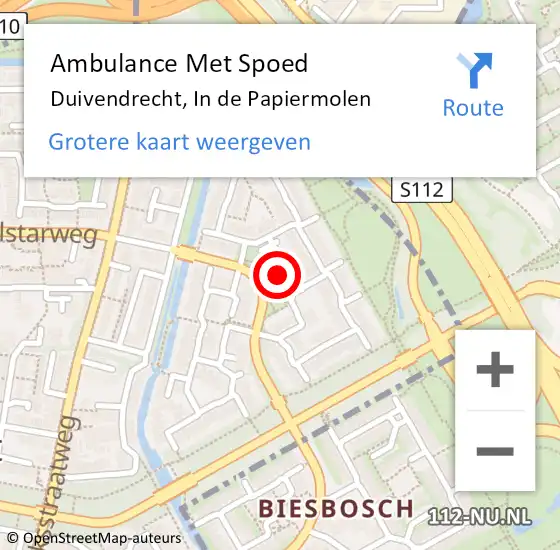 Locatie op kaart van de 112 melding: Ambulance Met Spoed Naar Duivendrecht, In de Papiermolen op 8 december 2021 09:01