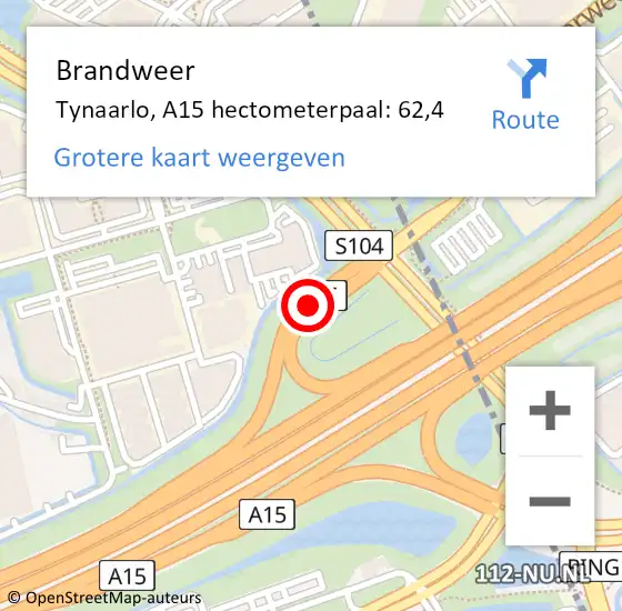 Locatie op kaart van de 112 melding: Brandweer Tynaarlo, A15 hectometerpaal: 62,4 op 8 december 2021 09:03