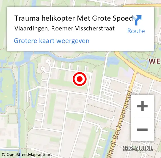 Locatie op kaart van de 112 melding: Trauma helikopter Met Grote Spoed Naar Vlaardingen, Roemer Visscherstraat op 8 december 2021 09:04