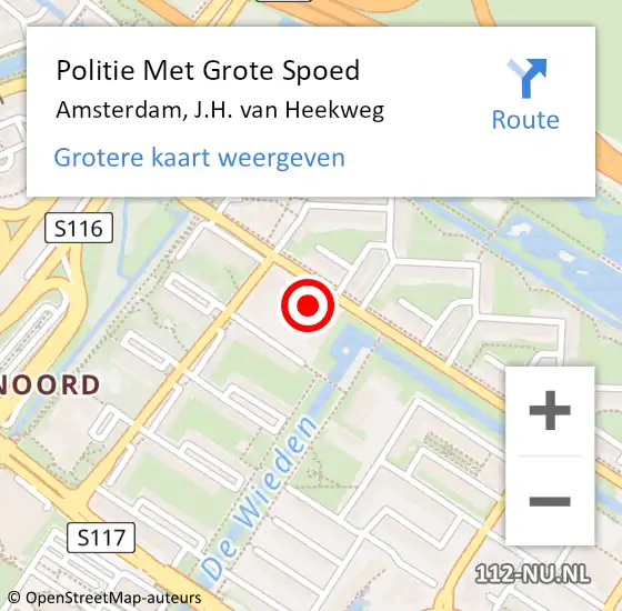 Locatie op kaart van de 112 melding: Politie Met Grote Spoed Naar Amsterdam, J.H. van Heekweg op 8 december 2021 09:28