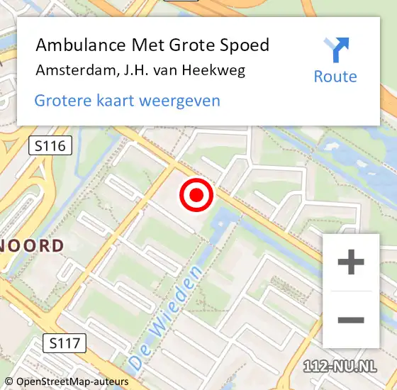 Locatie op kaart van de 112 melding: Ambulance Met Grote Spoed Naar Amsterdam, J.H. van Heekweg op 8 december 2021 09:28