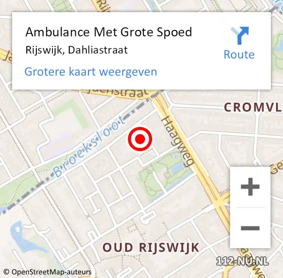 Locatie op kaart van de 112 melding: Ambulance Met Grote Spoed Naar Rijswijk, Dahliastraat op 8 december 2021 09:29