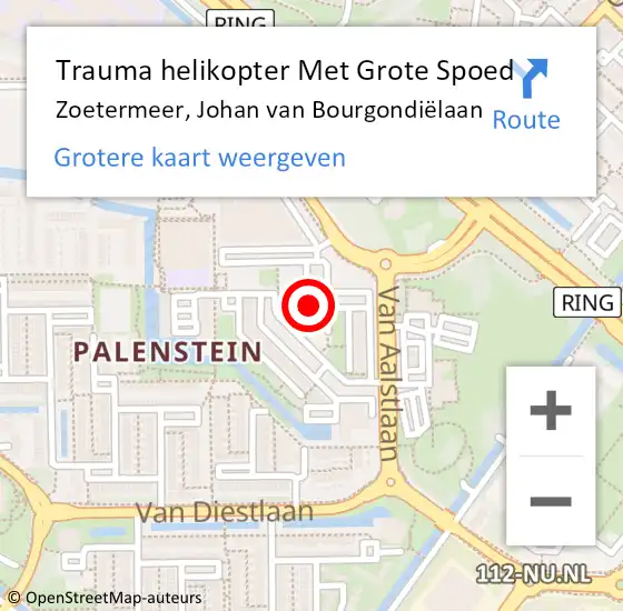 Locatie op kaart van de 112 melding: Trauma helikopter Met Grote Spoed Naar Zoetermeer, Johan van Bourgondiëlaan op 8 december 2021 09:37