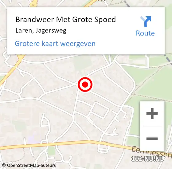 Locatie op kaart van de 112 melding: Brandweer Met Grote Spoed Naar Laren, Jagersweg op 8 december 2021 10:11