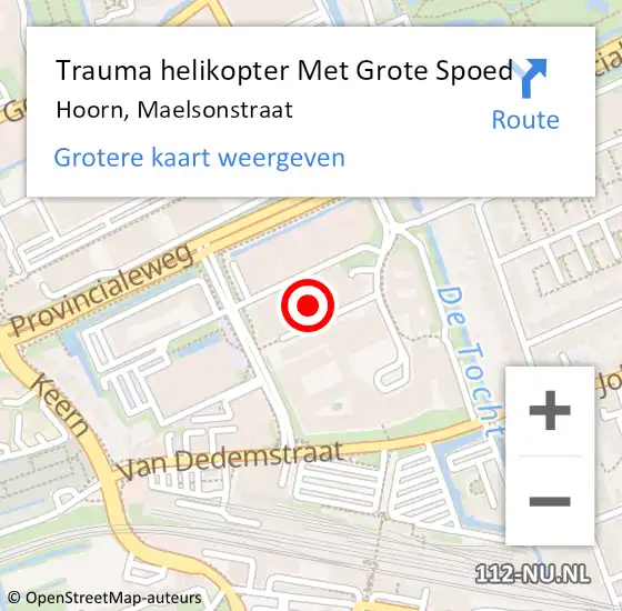 Locatie op kaart van de 112 melding: Trauma helikopter Met Grote Spoed Naar Hoorn, Maelsonstraat op 8 december 2021 10:36