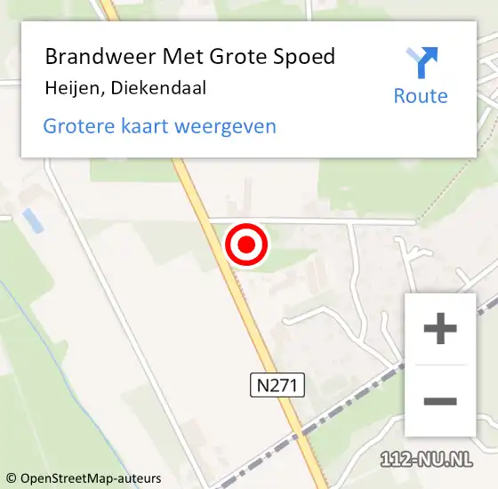 Locatie op kaart van de 112 melding: Brandweer Met Grote Spoed Naar Heijen, Diekendaal op 8 december 2021 10:57