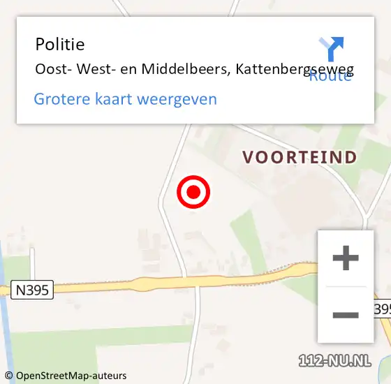 Locatie op kaart van de 112 melding: Politie Oost- West- en Middelbeers, Kattenbergseweg op 8 december 2021 10:57