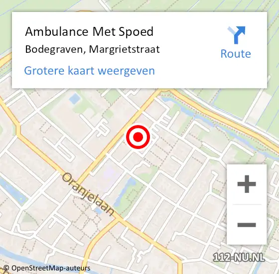 Locatie op kaart van de 112 melding: Ambulance Met Spoed Naar Bodegraven, Margrietstraat op 8 december 2021 11:03