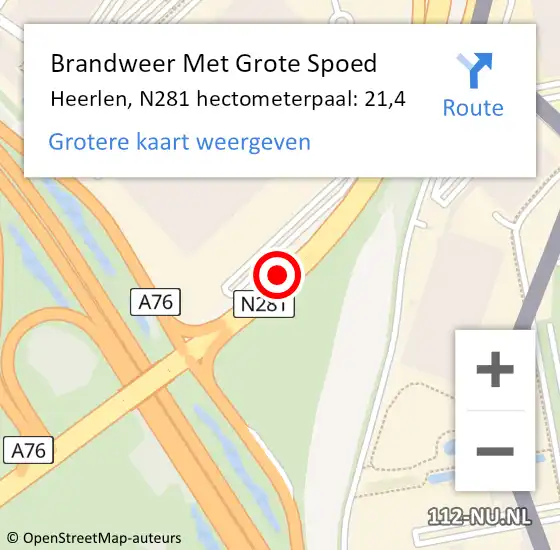 Locatie op kaart van de 112 melding: Brandweer Met Grote Spoed Naar Heerlen, N281 hectometerpaal: 21,4 op 8 december 2021 11:04