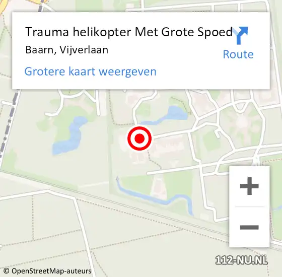 Locatie op kaart van de 112 melding: Trauma helikopter Met Grote Spoed Naar Baarn, Vijverlaan op 8 december 2021 11:10