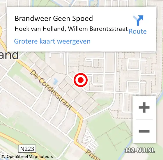 Locatie op kaart van de 112 melding: Brandweer Geen Spoed Naar Hoek van Holland, Willem Barentsstraat op 8 december 2021 11:12