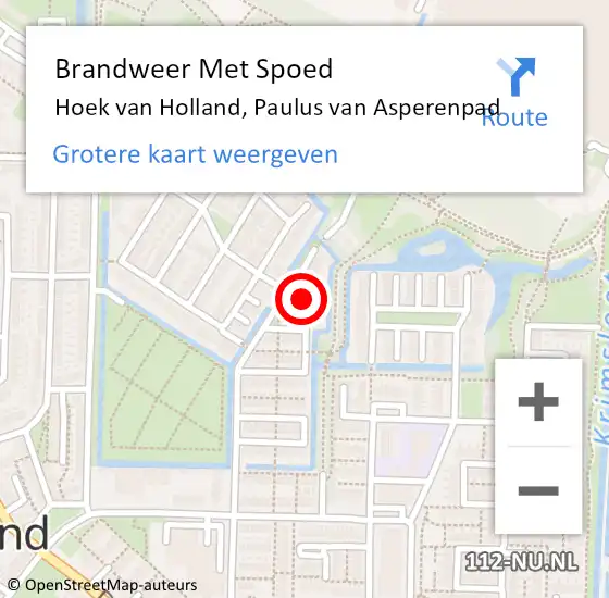 Locatie op kaart van de 112 melding: Brandweer Met Spoed Naar Hoek van Holland, Paulus van Asperenpad op 8 december 2021 11:23