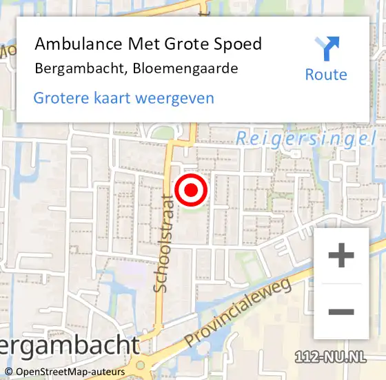 Locatie op kaart van de 112 melding: Ambulance Met Grote Spoed Naar Bergambacht, Bloemengaarde op 8 december 2021 11:28