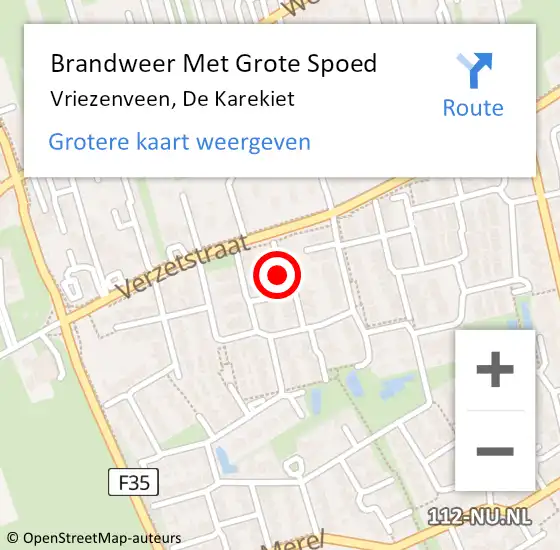 Locatie op kaart van de 112 melding: Brandweer Met Grote Spoed Naar Vriezenveen, De Karekiet op 8 december 2021 11:35