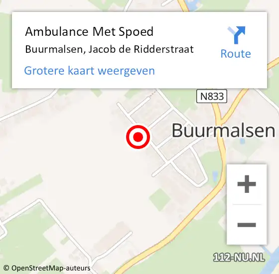 Locatie op kaart van de 112 melding: Ambulance Met Spoed Naar Buurmalsen, Jacob de Ridderstraat op 8 december 2021 11:38