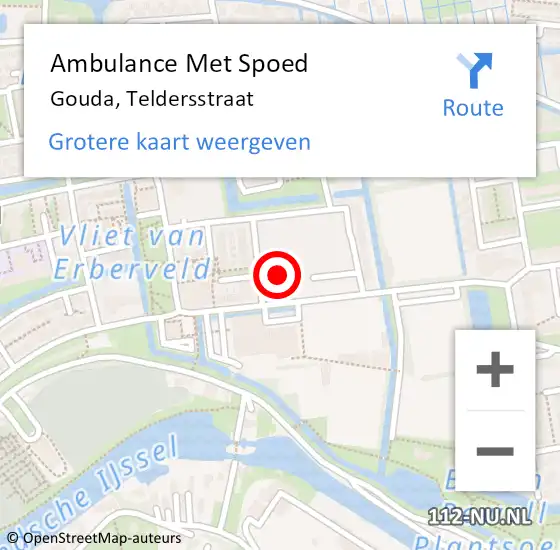 Locatie op kaart van de 112 melding: Ambulance Met Spoed Naar Gouda, Teldersstraat op 8 december 2021 11:44