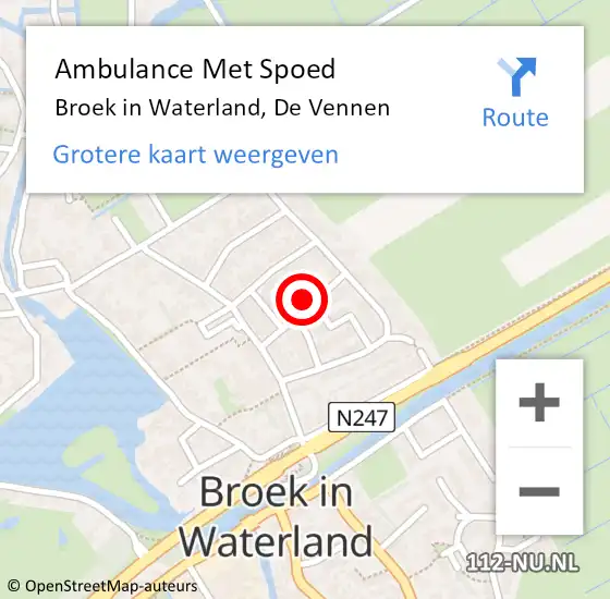 Locatie op kaart van de 112 melding: Ambulance Met Spoed Naar Broek in Waterland, De Vennen op 8 december 2021 12:14