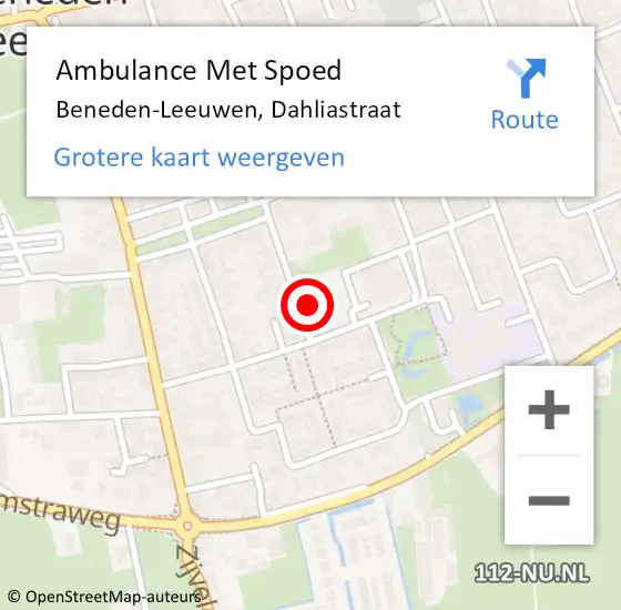 Locatie op kaart van de 112 melding: Ambulance Met Spoed Naar Beneden-Leeuwen, Dahliastraat op 8 december 2021 12:15