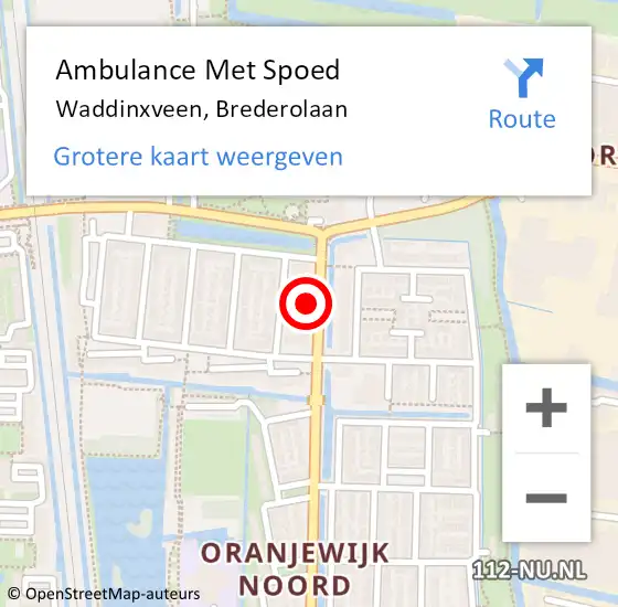 Locatie op kaart van de 112 melding: Ambulance Met Spoed Naar Waddinxveen, Brederolaan op 8 december 2021 12:15