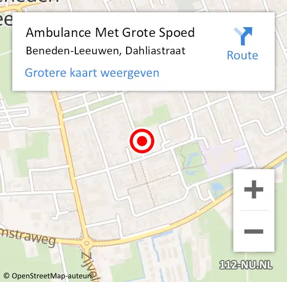 Locatie op kaart van de 112 melding: Ambulance Met Grote Spoed Naar Beneden-Leeuwen, Dahliastraat op 8 december 2021 12:16