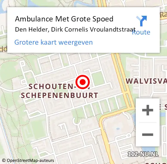 Locatie op kaart van de 112 melding: Ambulance Met Grote Spoed Naar Den Helder, Dirk Cornelis Vroulandtstraat op 8 december 2021 12:17