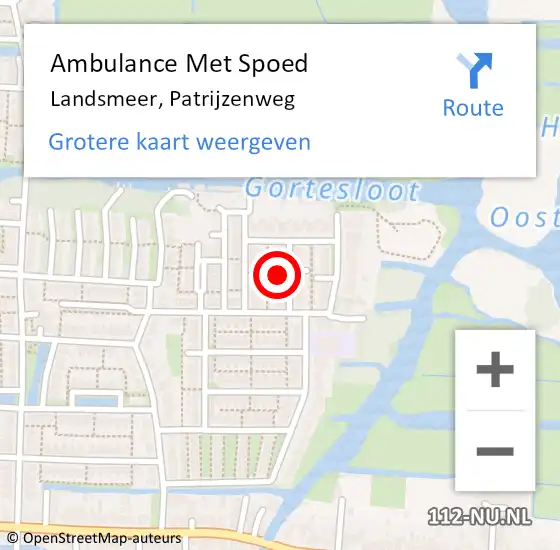 Locatie op kaart van de 112 melding: Ambulance Met Spoed Naar Landsmeer, Patrijzenweg op 8 december 2021 12:19