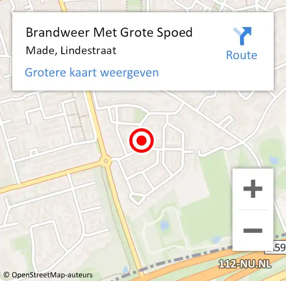 Locatie op kaart van de 112 melding: Brandweer Met Grote Spoed Naar Made, Lindestraat op 8 december 2021 12:42