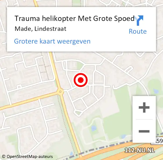 Locatie op kaart van de 112 melding: Trauma helikopter Met Grote Spoed Naar Made, Lindestraat op 8 december 2021 12:44