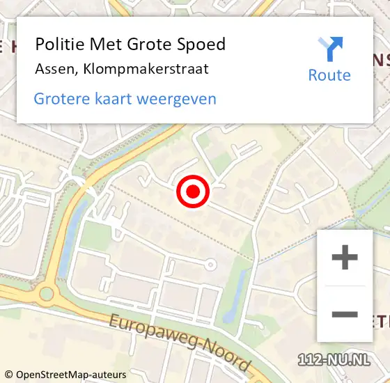 Locatie op kaart van de 112 melding: Politie Met Grote Spoed Naar Assen, Klompmakerstraat op 8 december 2021 13:02