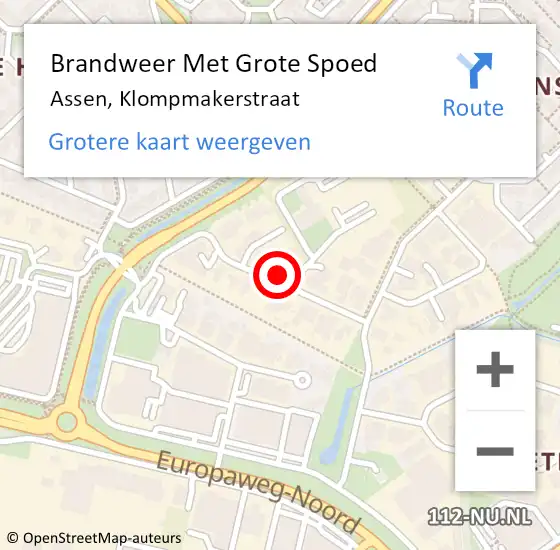 Locatie op kaart van de 112 melding: Brandweer Met Grote Spoed Naar Assen, Klompmakerstraat op 8 december 2021 13:03