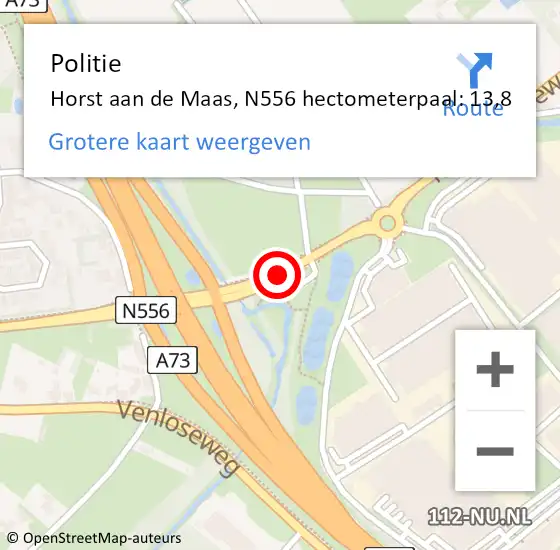 Locatie op kaart van de 112 melding: Politie Horst aan de Maas, N556 hectometerpaal: 13,8 op 8 december 2021 13:12