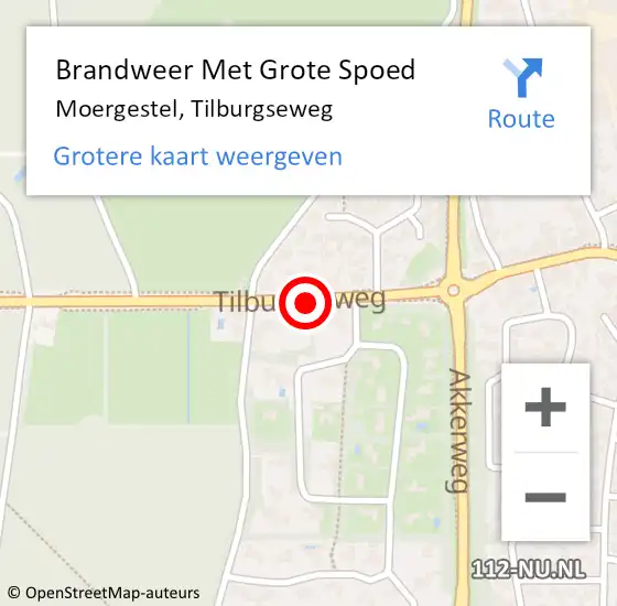 Locatie op kaart van de 112 melding: Brandweer Met Grote Spoed Naar Moergestel, Tilburgseweg op 8 december 2021 13:41