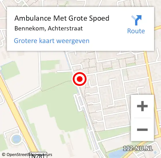 Locatie op kaart van de 112 melding: Ambulance Met Grote Spoed Naar Bennekom, Achterstraat op 8 december 2021 13:41