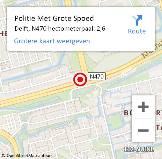 Locatie op kaart van de 112 melding: Politie Met Grote Spoed Naar Delft, N470 hectometerpaal: 2,6 op 8 december 2021 13:43