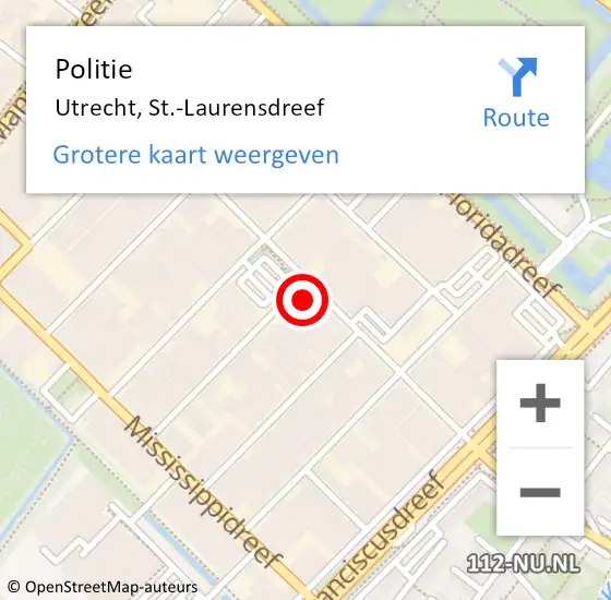 Locatie op kaart van de 112 melding: Politie Utrecht, St.-Laurensdreef op 8 december 2021 13:51