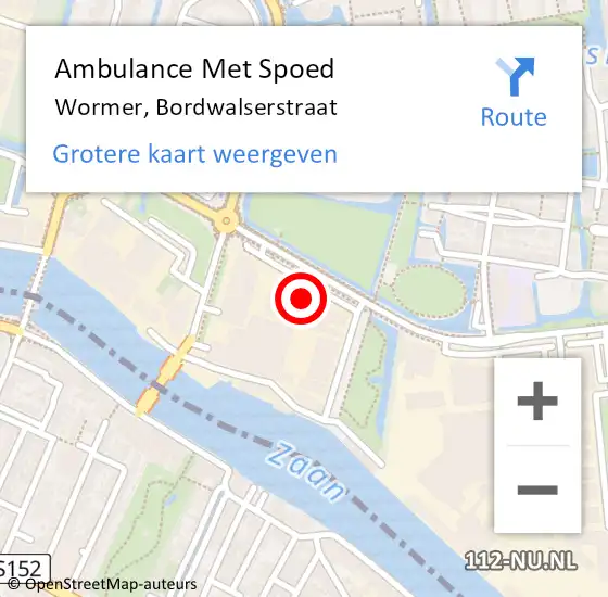 Locatie op kaart van de 112 melding: Ambulance Met Spoed Naar Wormer, Bordwalserstraat op 8 december 2021 13:56