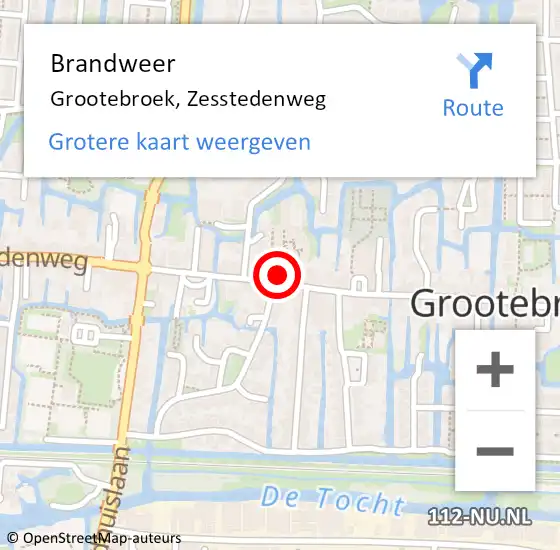 Locatie op kaart van de 112 melding: Brandweer Grootebroek, Zesstedenweg op 1 juli 2014 17:07