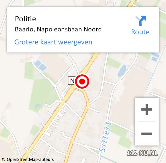 Locatie op kaart van de 112 melding: Politie Baarlo, Napoleonsbaan Noord op 8 december 2021 14:12