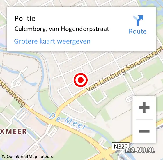 Locatie op kaart van de 112 melding: Politie Culemborg, van Hogendorpstraat op 8 december 2021 14:35