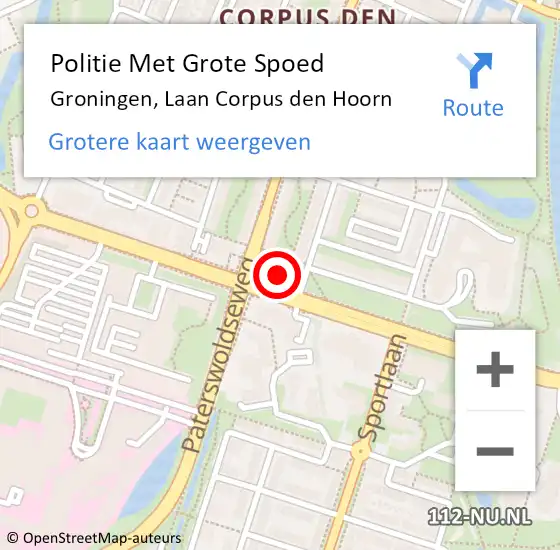 Locatie op kaart van de 112 melding: Politie Met Grote Spoed Naar Groningen, Laan Corpus den Hoorn op 8 december 2021 14:36