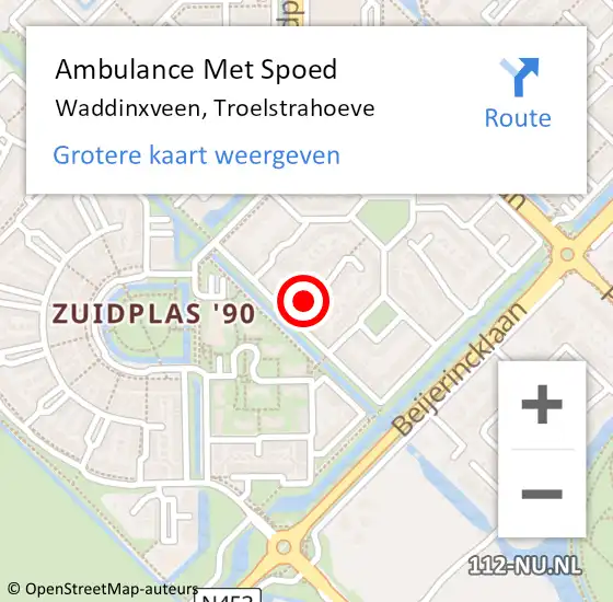 Locatie op kaart van de 112 melding: Ambulance Met Spoed Naar Waddinxveen, Troelstrahoeve op 8 december 2021 15:23