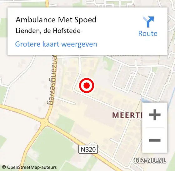 Locatie op kaart van de 112 melding: Ambulance Met Spoed Naar Lienden, de Hofstede op 8 december 2021 15:24